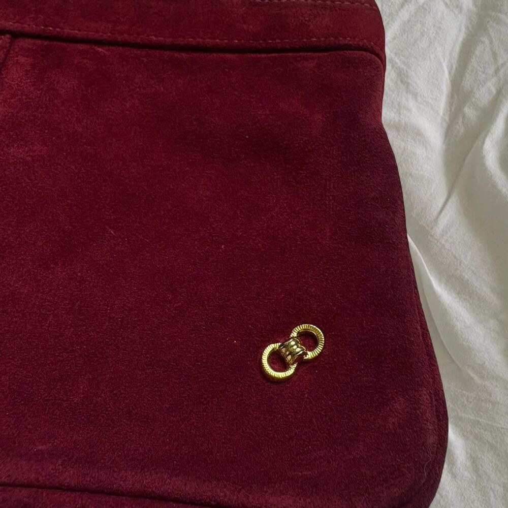 Glam Regency Preppy Old Money Heritage Twee Suede Leather Clutch Small Hand Bag - Picture 2 of 6